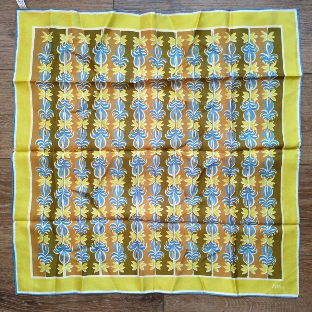 Vintage‎ Vera Neumann Square Abstract Retro Floral Scarf Green Bronze Brown Blue